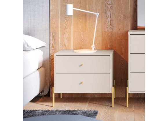 Manhattan Comfort Jasper Nightstand with Steel Gold Legs in Off White Matte