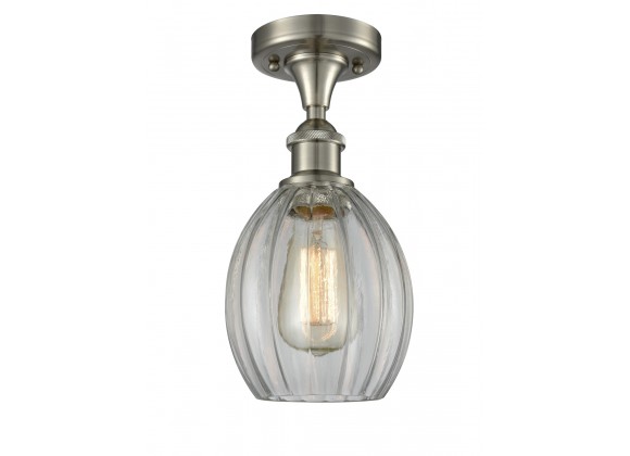 Glass Semi Flush - Brushed Satin Nickel - CLEAR FLUTED GLASS