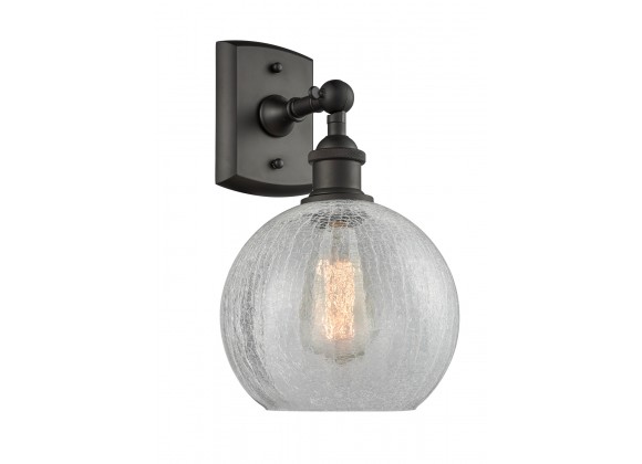 Glass Wall Sconce - Oiled Rubbed Bronze - CLEAR CRACKLED GLOBE