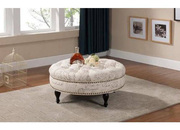 Baxton Studio Palfrey Beige Script Print Modern Tufted Ottoman