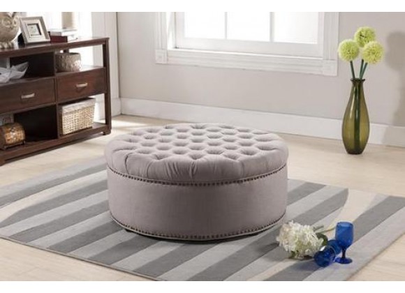 Baxton Studio Iglehart Linen Modern Tufted Ottoman