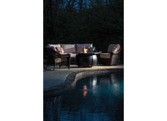 Alfresco Home Margherita 48" Round Cast Aluminum Gas Fire Pit/Chat Table with Glacier Ice Firebeads - Lifestyle