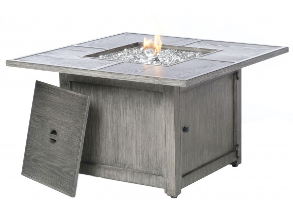 Alfresco Home Cheyenne 40" Square Gas Fire Pit Chat Table with Glacier Ice Firebeads - Angled