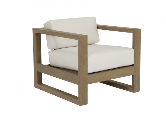 Sunset West Coastal Teak Club Chair With Cushions In Canvas - Angled