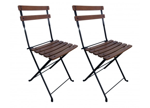 French Café Bistro Folding Side Chair W/ European Chestnut Wood Slats