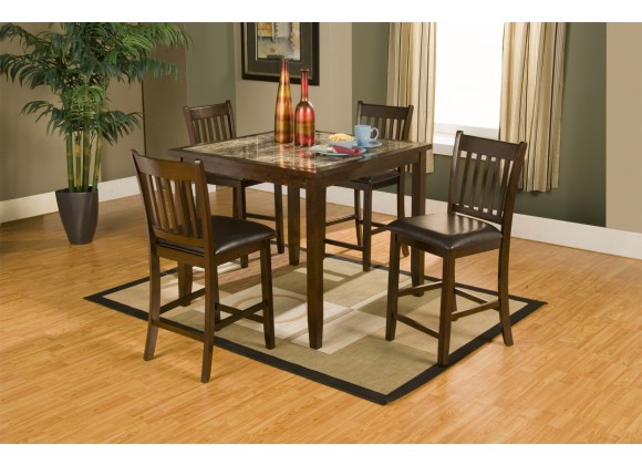  Alpine Furniture Capitola Faux Marble 5 Piece Pub Set in Espresso - Lifestyle