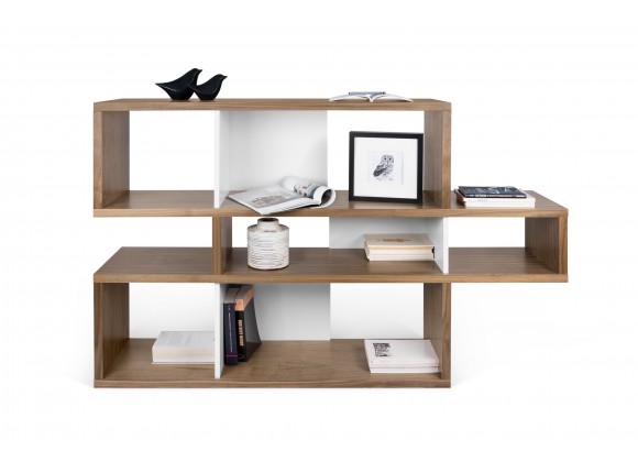 TemaHome London Bookshelf  in Walnut Frame And Pure White Backs - Front with Contents
