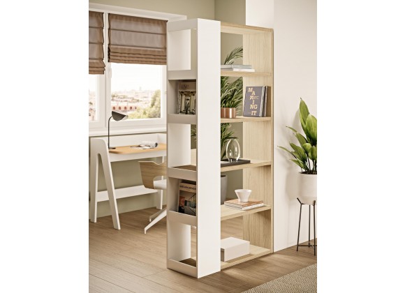 TemaHome Ella Bookcase 90 High in Melamine Light Oak & Pure White - Lifestyle