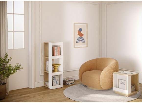 TemaHome Ella Bookcase 40 Low in Melamine Light Oak & Pure White - Lifestyle