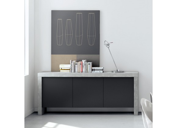 TemaHome Kobe 3 Door Sideboard in Concrete Look & Pure Black - Lifestyle