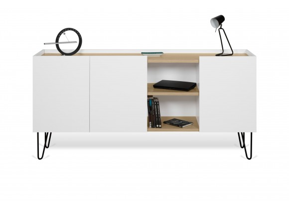 TemaHome Nina Sideboard in Light Oak & Pure White - Front with Contents