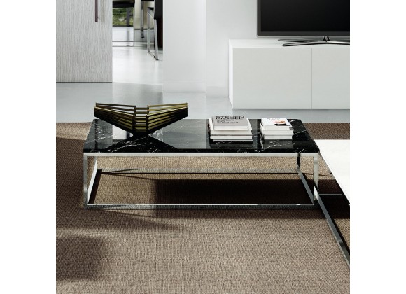TemaHome Prairie 47x30 Marble Coffee Table in Black Marble & Chrome - Lifestyle