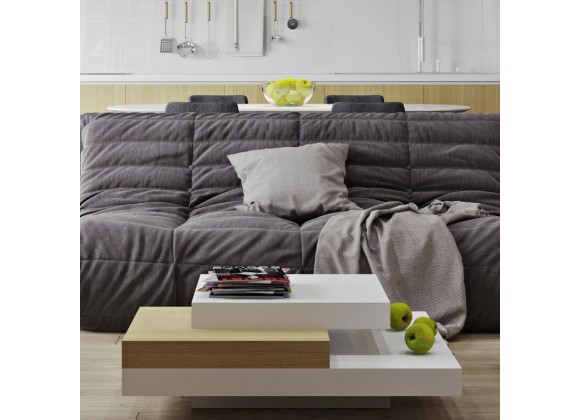 TemaHome Slate 35x35 Coffee Table in Pure White & Oak - Lifestyle