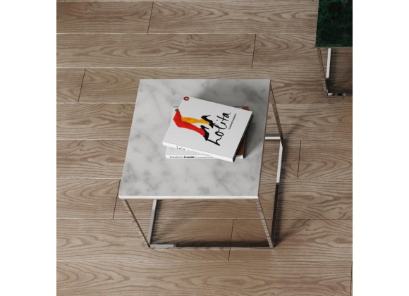 TemaHome Gleam 20x20 Marble Top Side Table in White Marble & Chrome - Lifestyle