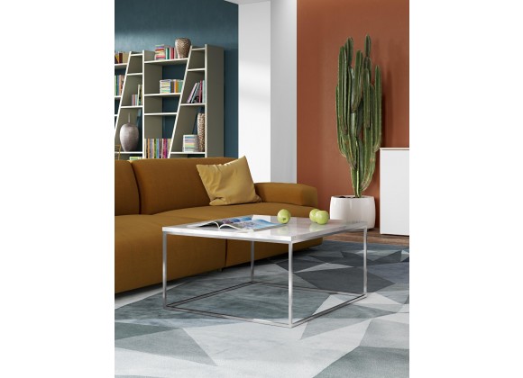 TemaHome Gleam 30x30 Marble Top Coffee Table in White Marble & Chrome - Lifestyle