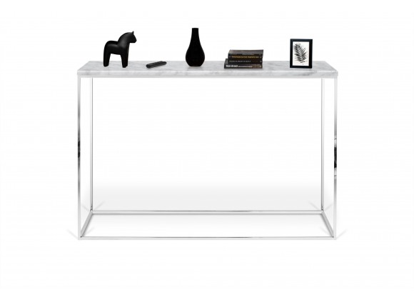 TemaHome Gleam Marble Top Console in White Marble & Chrome - Front with Contents