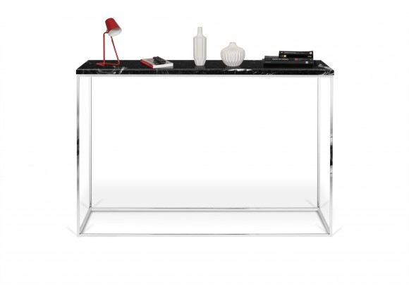 TemaHome Gleam Marble Top Console in White Marble & Black - Front with Contents