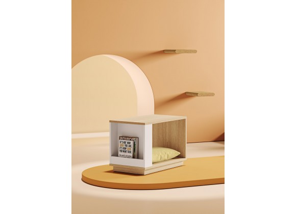 TemaHome Ella Side Table 70 in Melamine Light Oak & Pure White - Lifestyle