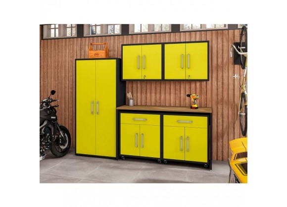 Manhattan Comfort Eiffel 6-Piece Garage Storage Set in Matte Black and Yellow