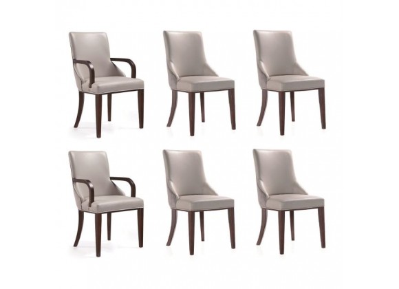 Manhattan Comfort Shubert 6-Piece Modern Faux Leather and Velvet Dining Chair Set in Light Grey