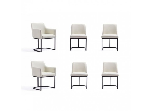 Manhattan Comfort Modern Serena 6 Piece Dining Set Upholstered in Leatherette with Steel Legs In Cream