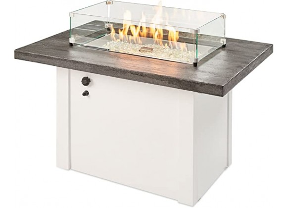 Outdoor Greatroom Company Havenwood Stone Grey Top W/White Base 12"x24" Burner - Glass View