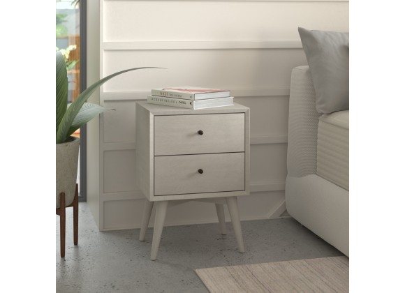 Alpine Furniture Flynn Mid Century Modern 2 Drawer Nightstand, Grey - Lifestyle