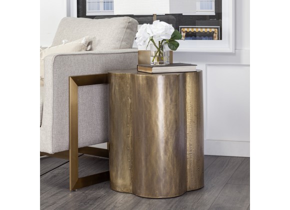 Mercana Quatrefoil 18L x 18W Gold Flower With Wooden Top Brass Cladding Accent Table 2