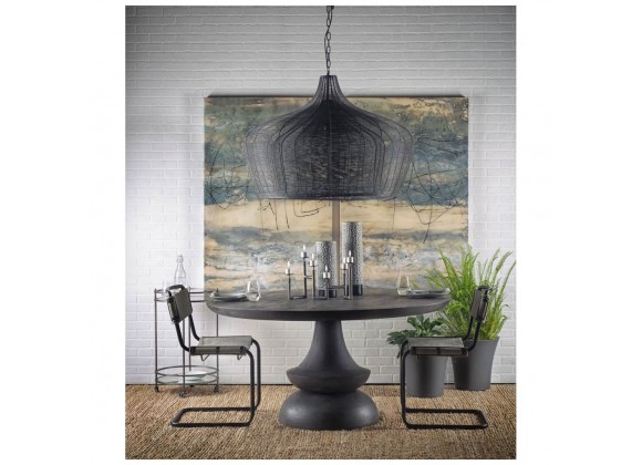 Mercana Crossman 60" Round Dark Brown/Gray Solid Wood Table Top & Base Dining Table