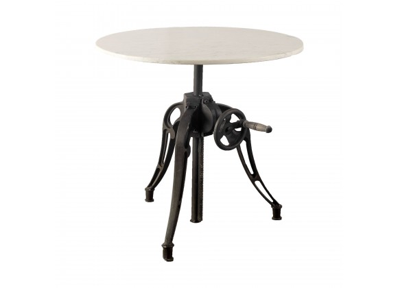 Mercana Emslie III 30" Round White Marble Top Black Metal Base Dining Table