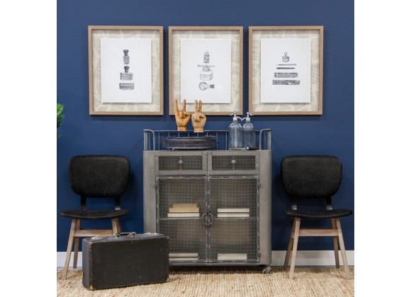 Mercana Haden I Black Faux-Leather Wrap Brown Solid Wood and Iron Base Dining Chair