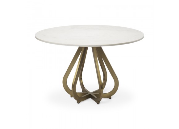 Mercana Laurent 48" Marble Top Gold Metal Base Dining Table Front