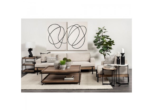 Mercana Larkin II Marble and Medium Brown Wood Round Tabletop Nesting End/Side Tables