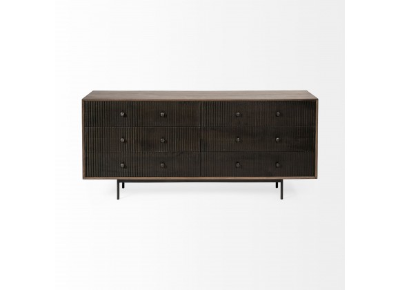 Mercana Grace 70Wx18.5Lx31.25H Two-Tone Brown Solid Wood 6 Drawer Sideboard Fornt