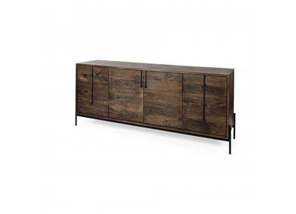 Mercana Glenn VI 71.5x18 Dark Brown Wood Frame w/ Black Iron Accent 6 Drawer 2 Door Cabinet Sideboard 1