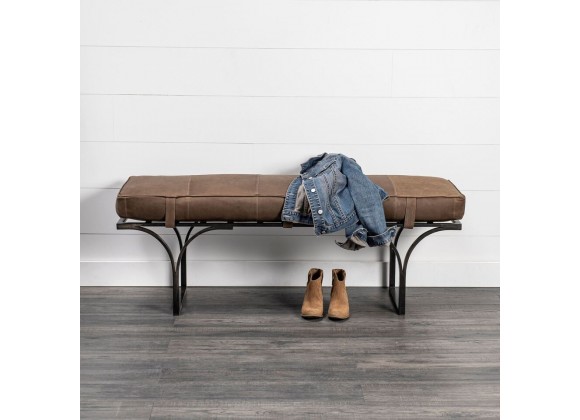 Mercana Jessie 55L x 16W Brown Leather Seat With Gold Metal Base Accent Bench