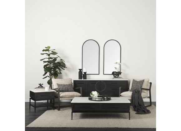 Mercana Divina Black-Brown Wood w/ White Marble Top and Black Metal Base Sideboard 1