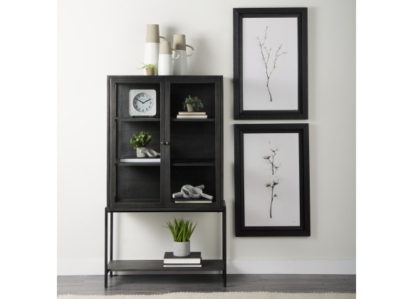 Mercana Arelius 36L x 18W x 63H Black  Wood W/ Black Metal Base Display Cabinet 7