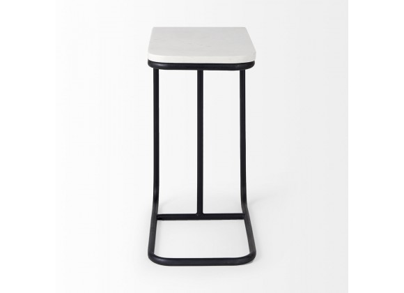 Mercana Kyra 12.0L x 20.0W x 23.0H White Marble Top W/Black Iron Frame C-Shaped End and Side Table Side