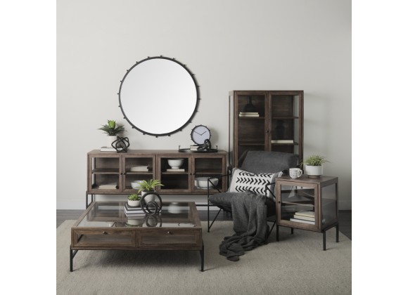 Mercana Arelius 36L x 18W x 63H Medium Brown Wood W/ Black Metal Base Display Cabinet 2