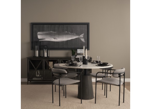 Mercana Parker Gray Fabric Seat Black Metal Dining Chair