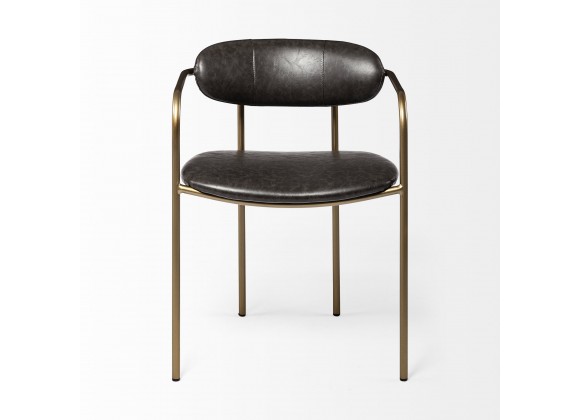 Mercana Parker Brown Faux Leather Seat Gold Metal Dining Chair Front