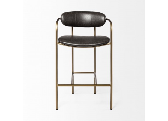 Mercana Parker Brown Faux Leather Seat Gold Metal Counter Stool Front