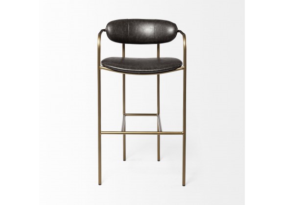 Mercana Parker Brown Faux Leather Seat Gold Metal Bar Stool Front