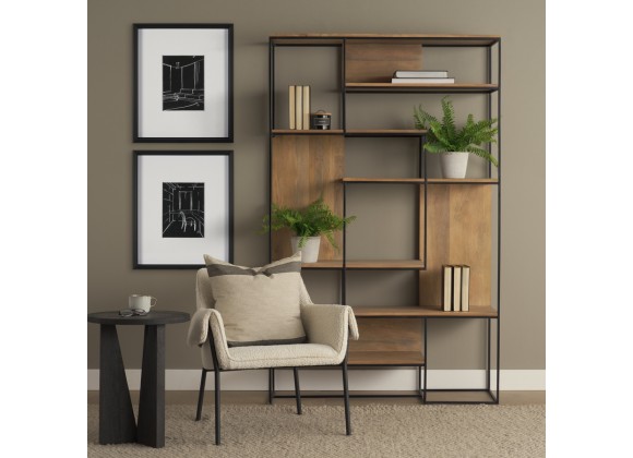Mercana Morris 47.0L x 15.0W x 75.0H Light Brown Wood With Black Metal Frame 6-Tier Shelving Unit 4