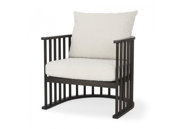 Mercana Kopari 30.1L x 30.5W x 37.2H White Boucle Fabric With Dark Brown Wood Accent Chair