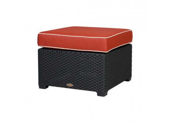 Magnolia Black Rattan Ottoman With Red Cushion