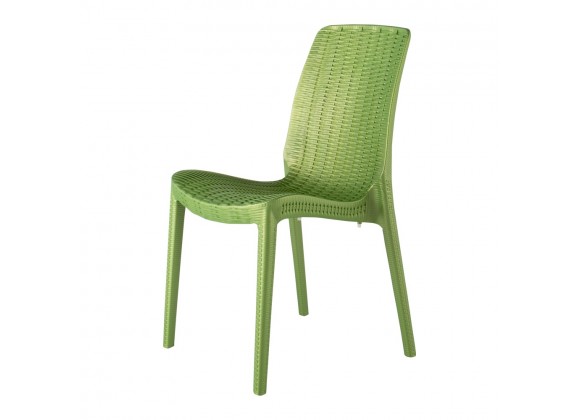 Rue Stack-able Rattan Dinning Chair - Pearl Green - Angled
