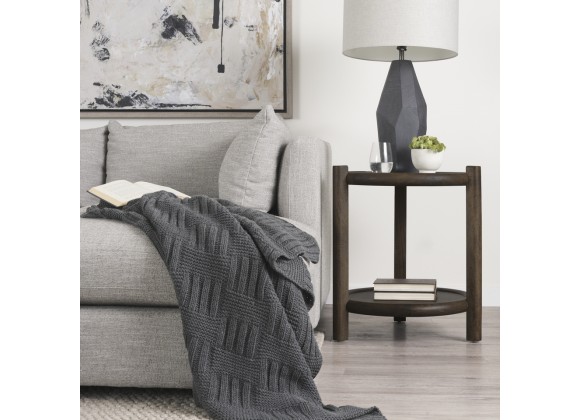 Mercana Romi Dark Brown Wood With Bottom Shelf Round Accent Table