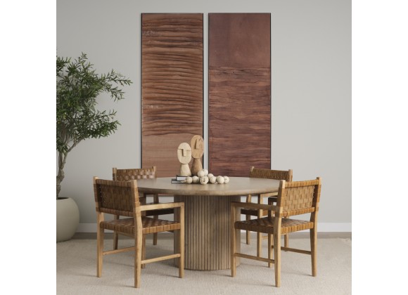 Mercana Shane Brown Wood With Woven Brown Leather Dining Armchair
